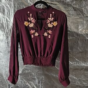 Floral Embroidered Burgundy Top